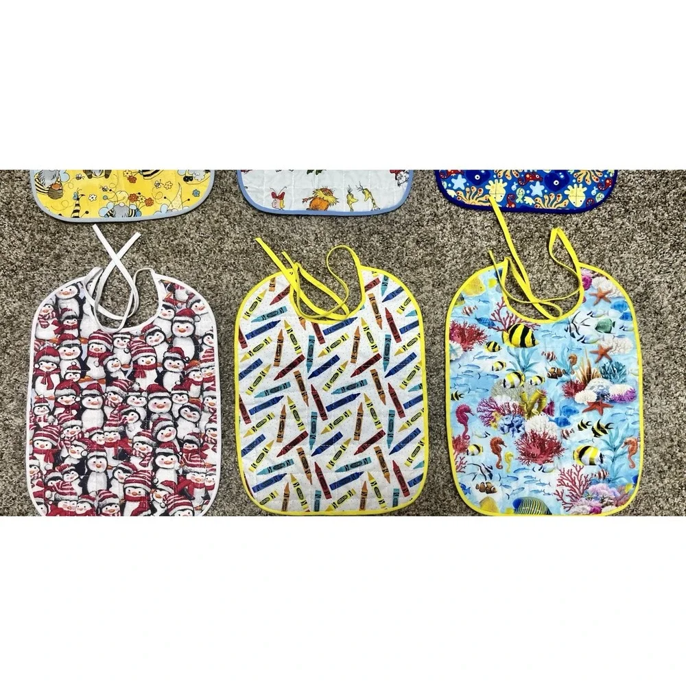 Lot Of 6 Quilted Handmade Bibs Assorted Large Size 12